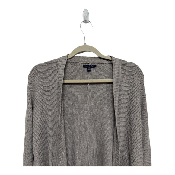 American Eagle Beige Brown Knit Open Front Cardigan Size Medium Cotton Blend - Picture 2 of 6